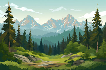 Vector Nature Mountain Forest landscape background