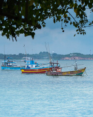 Fishing boats docking at Weligama Bay, Sri Lanka