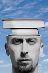 Digital collage in surrealism style with head of a man