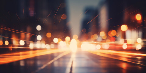 Abstract blurred night street lights background. Defocused image of a city street at night.  - Powered by Adobe