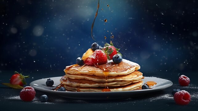 space for text on textured background with delicious pancake on the side, background image, AI generated