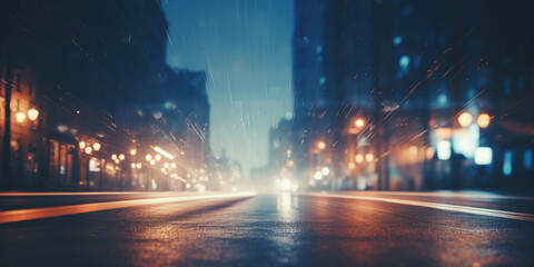 Abstract blurred night street lights background. Defocused image of a city street at night.