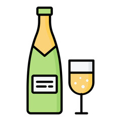 Champagne Bottle Colored Outline Icon
