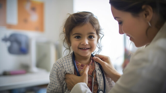 Pediatrician examines girl in consultation. Generative AI