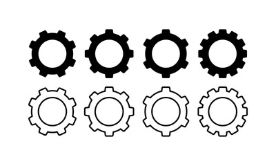 Gear icons. Silhouette, black, set of gear icons. Vector icons