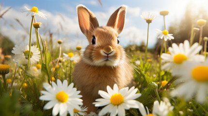 Brown rabbit standing in a field