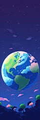Obraz na płótnie Canvas Beautiful Animated Planet Earth Background with Empty Copy Space for Text - Planet Earth Flat Vector Graphics Illustration Backdrop - Colorful Earth Wallpaper created with Generative AI Technology