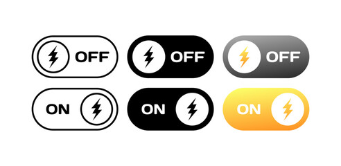 Charge on off icons. Different styles, lightning icons, charge on off. Vector icons