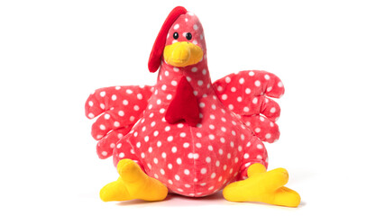 Soft chicken toy isolated on white background.