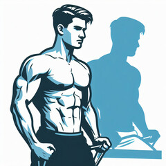 blue toned illustration of muscular man