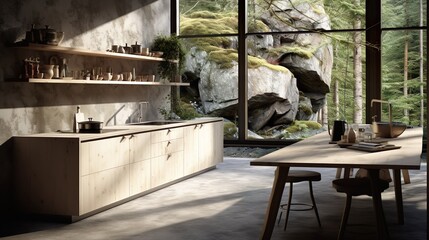 kitchen with nature sone bensh nordic light