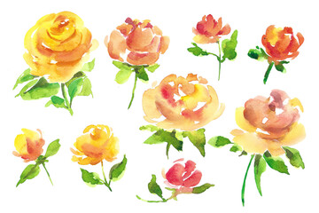 Watercolor clipart roses and greenery.