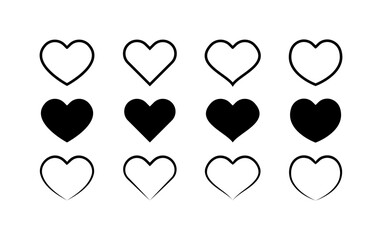 Heart icons. Silhouette, black, set of hearts, black heart icons. Vector icons