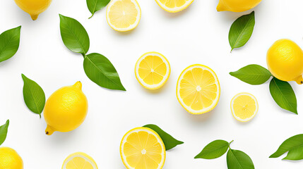lemons with leaves on a white background 