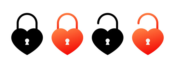 Open and closed heart icons. Different styles, red, open heart, closed heart. Vector icons