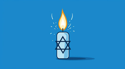 illustration, stockphoto, White candle with the david star, symbol of Israel on a blue background with israeli flag. Copy space available. Hope an pray for Israel and the israeli people. Stop war. Pra