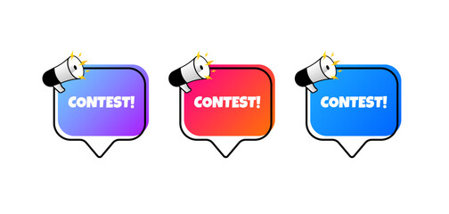 Contest bubbles. Flat, color, megaphone icon, contest signs, message bubbles, contest sign. Vector icons