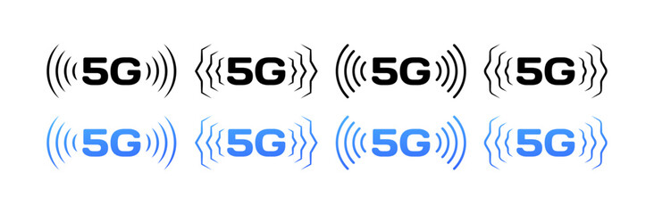 5G mobile communication icons. Different styles, 5G Internet distribution, 5G icons. Vector icons