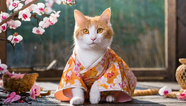 cat wearing kimono