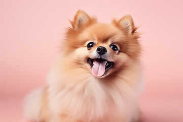 Fototapeta na wymiar Pomeranian puppy on a pink background 