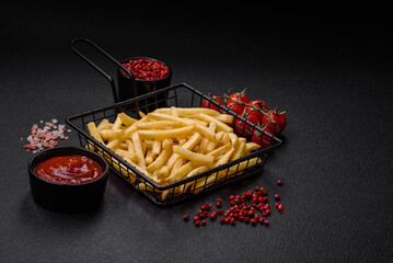 Fresh delicious crispy French fries with salt and spices