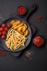 Fresh delicious crispy French fries with salt and spices