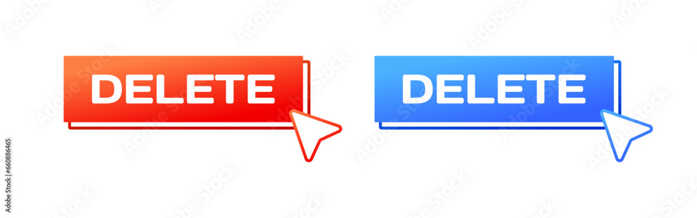 Poster delete buttons. flat, color, cursor on button, delete buttons, delete icons. vector icons