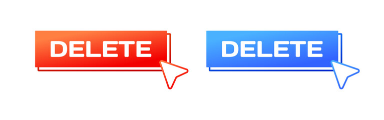 Delete buttons. Flat, color, cursor on button, delete buttons, delete icons. Vector icons