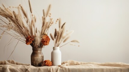 Generative AI, Autumn rustic decoration for home and celebration concept, pumpkins and plants, autumn background	
