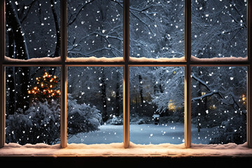 Window, window view, snow covered trees