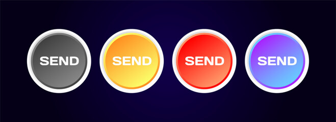 Send buttons. Flat, color, send button, round button, send icons. Vector icons