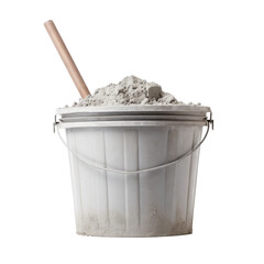bucket of cement with a shovel in it, png file of isolated cutout object on transparent background - obrazy, fototapety, plakaty