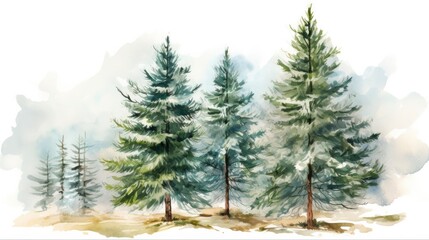 Abstract Pine Tree Drawing. Hand-drawn Watercolor Illustration of Coniferous Forest. Mysterious Winter Nature, Christmas Design.