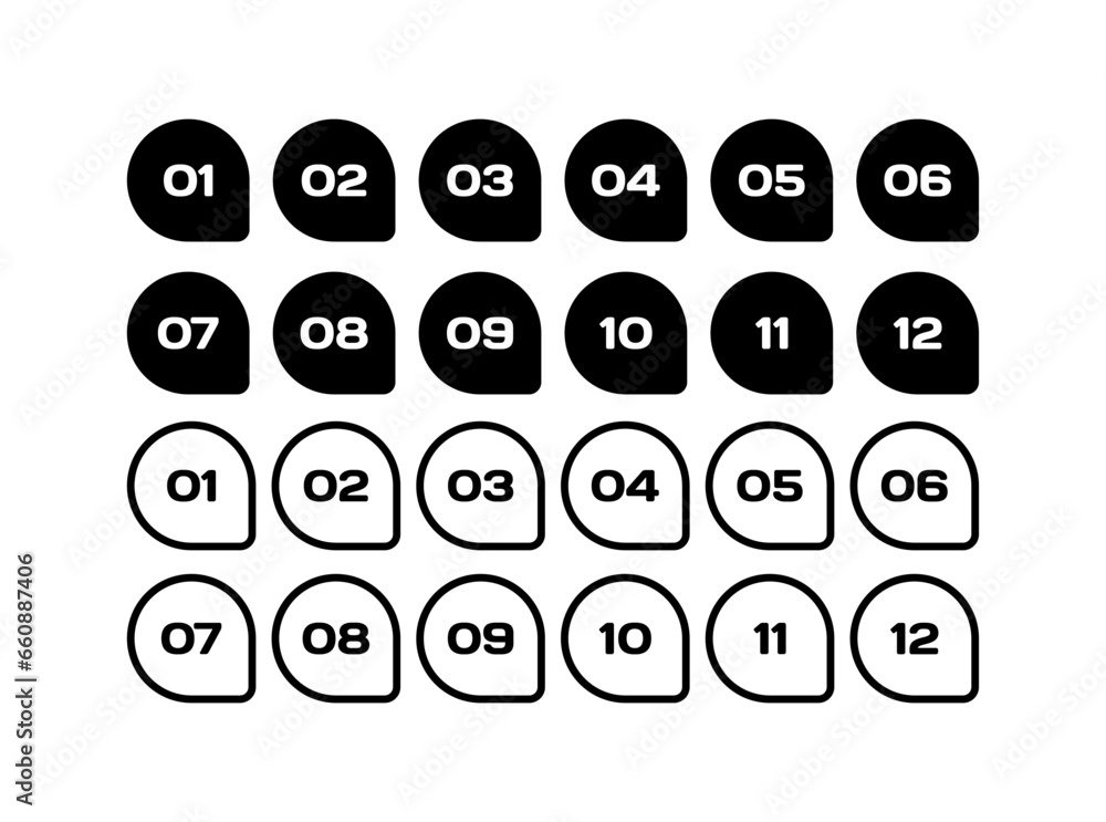 Poster bubbles icons with numbers. silhouette, black, message bubbles, bubble icons with numbers. vector ic