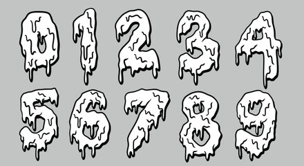 vector set Wildstyle graffiti font Numbers lettering