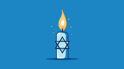 Vector illustration, stockphoto, White candle with the david star, symbol of Israel on a blue background with israeli flag. Copy space available. Hope an pray for Israel and the israeli people. Stop w
