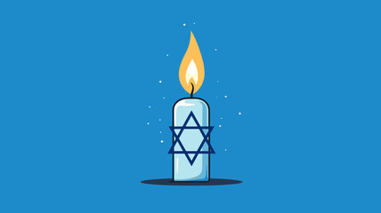 Vector illustration, stockphoto, White candle with the david star, symbol of Israel on a blue background with israeli flag. Copy space available. Hope an pray for Israel and the israeli people. Stop w
