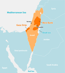 Israel, Palestine, Gaza Strip and surrounding countries map illustration - obrazy, fototapety, plakaty