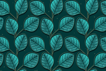 Decorative cartoon vector twig with leaves. Natural elegant plant seamless pattern.