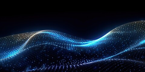 blue digital wave with water drop effect on dark background