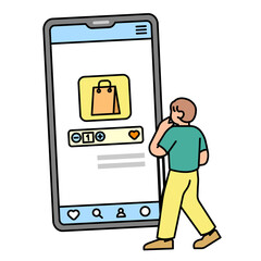 Man choosing products through the shopping app. simple vector illustration.