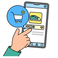 Adding items to the cart through the shopping app. simple vector illustration.