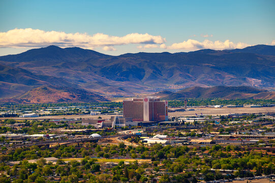 Reno, Nevada, USA - May 29, 2022 : Grand Sierra Resort Casino and Reno - Tahoe International Airport located three miles (4.8 km) southeast of downtown Reno, in Washoe County, Nevada