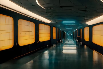 environment endless corridor on a space station Star Wars greeblies sci fi Star Trek Blade Runner light buttons modules panels perspective future futuristic cinematic photorealistic insanely  - obrazy, fototapety, plakaty