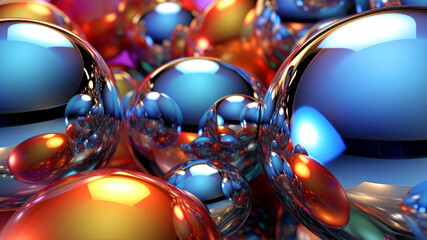 Abstract 3d rendering of shiny spheres. Bokeh background.