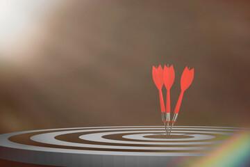 Business or success concept. Arrows aims at a dartboard target. Winning situation. Reach goal of...