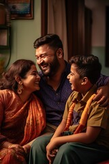 Obraz premium Joyful Indian Family Interaction on Living Room Couch