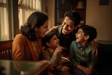 Joyful Indian Family Interaction on Living Room Couch