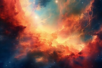 Fiery nebula ablaze in cosmic expanse. Generative AI