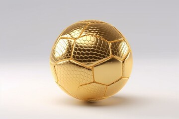 3D illustration of football made of gold, placed alone on a white background. Generative AI